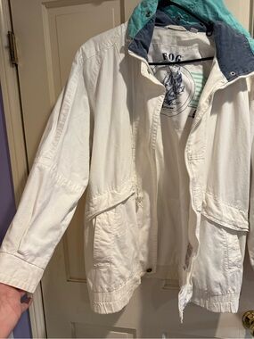 London Fog White Hooded Jacket with Blue Hood